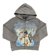 Mixed Emotion Rhinestone Hoodie Grey