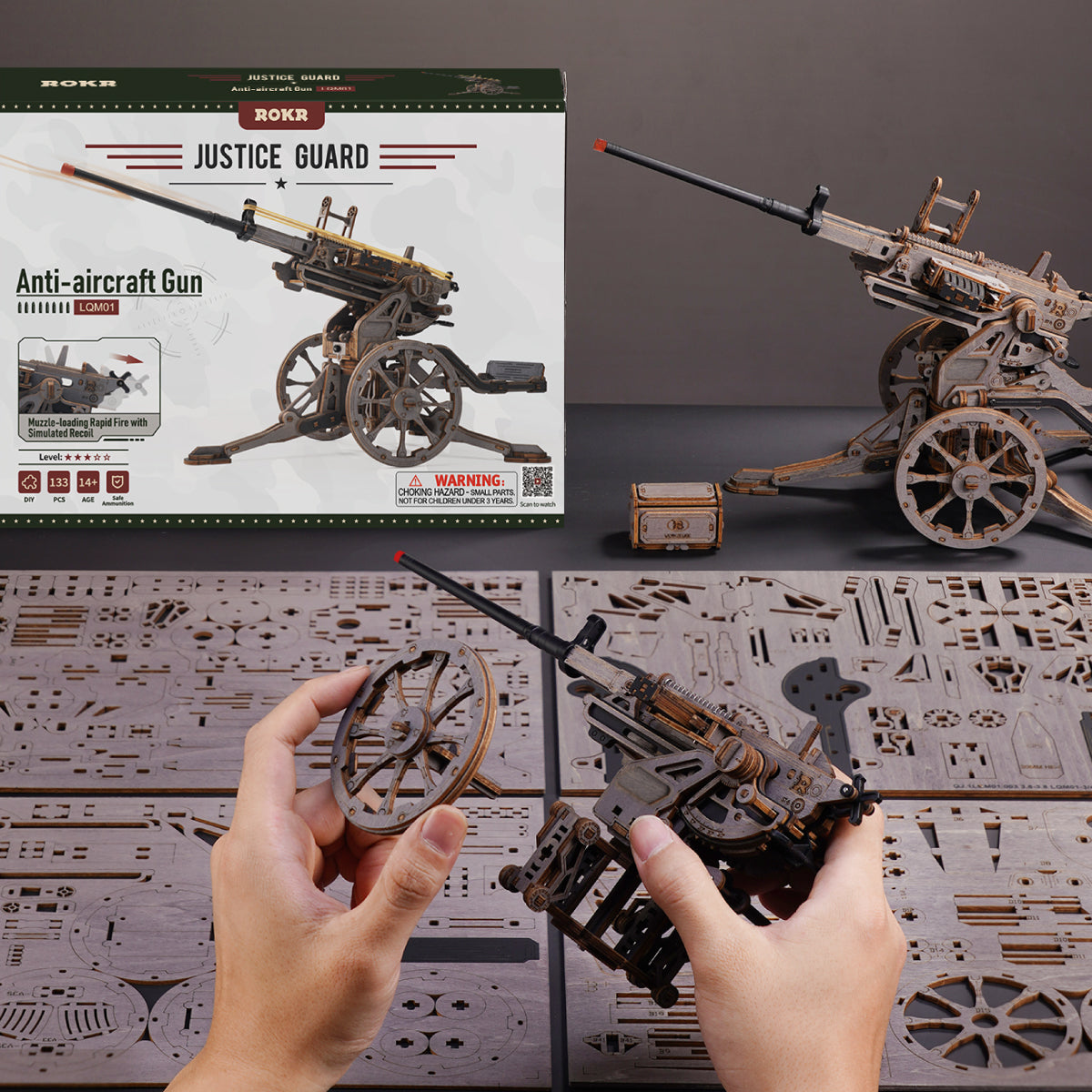 ROKR Anti-aircraft Gun Wooden 3D Puzzle LQM01