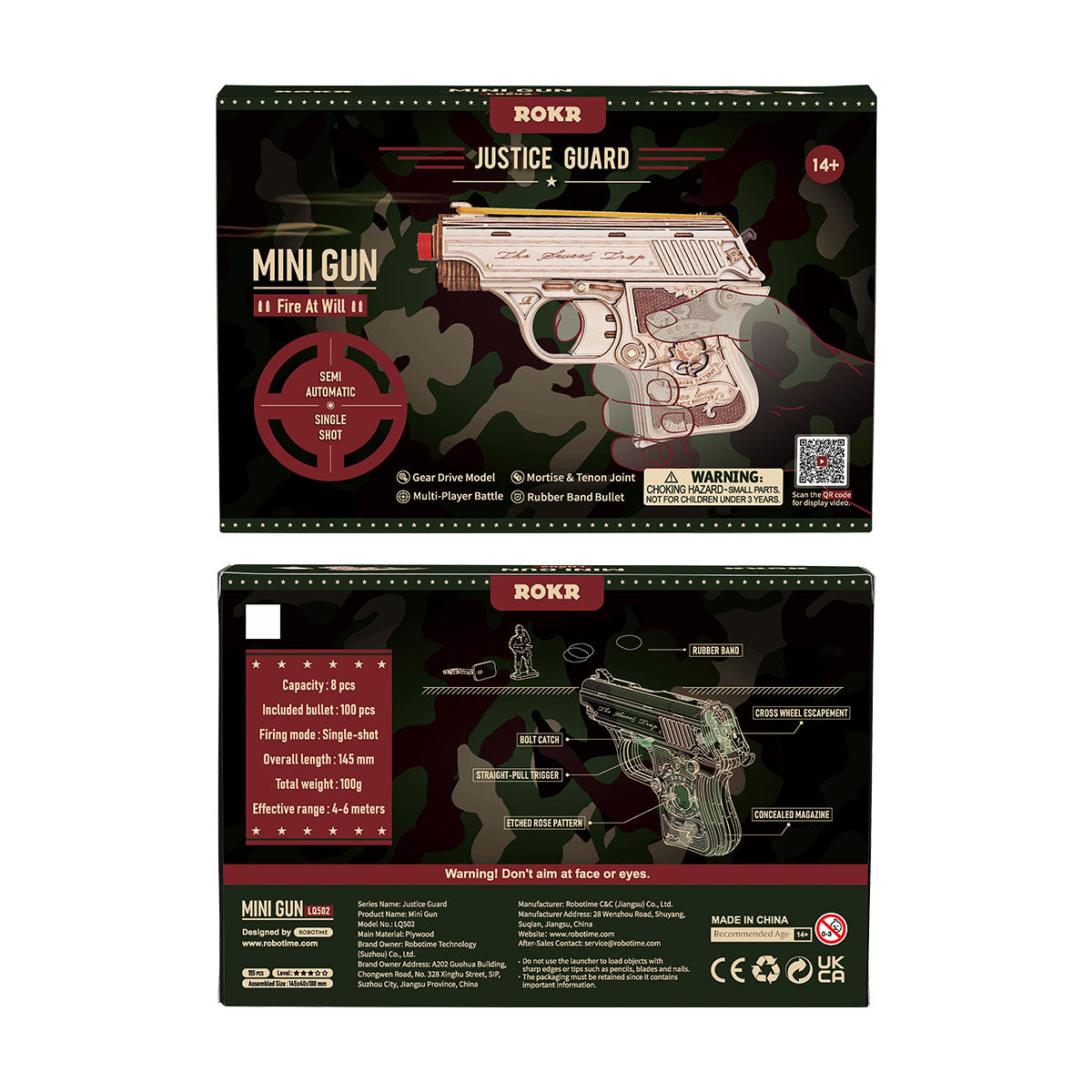 ROKR Mini Gun Wooden 3D Puzzle Toy Gun LQ502