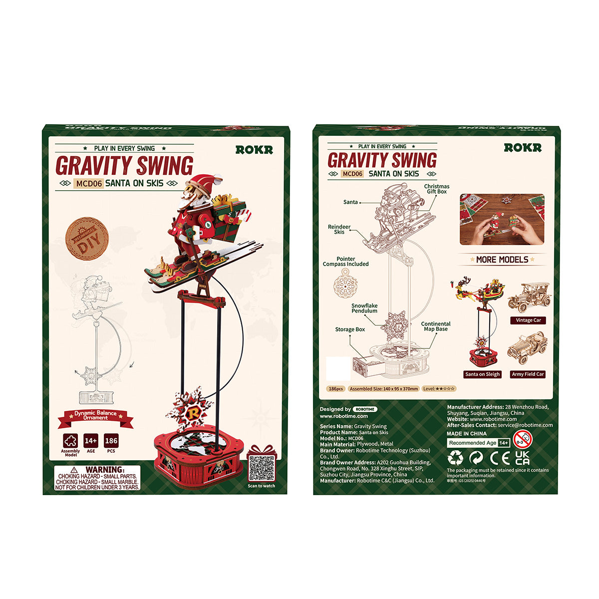 ROKR Santa on Skis Pendulum Balance Toy 3D Puzzle MCD06
