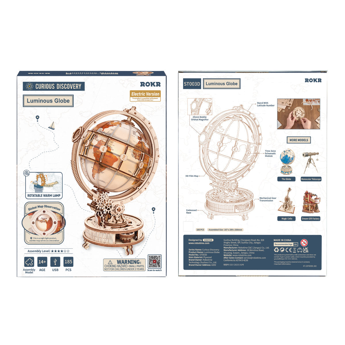 ROKR Luminous Globe 3D Wooden Puzzle ST003D (Electric Version)