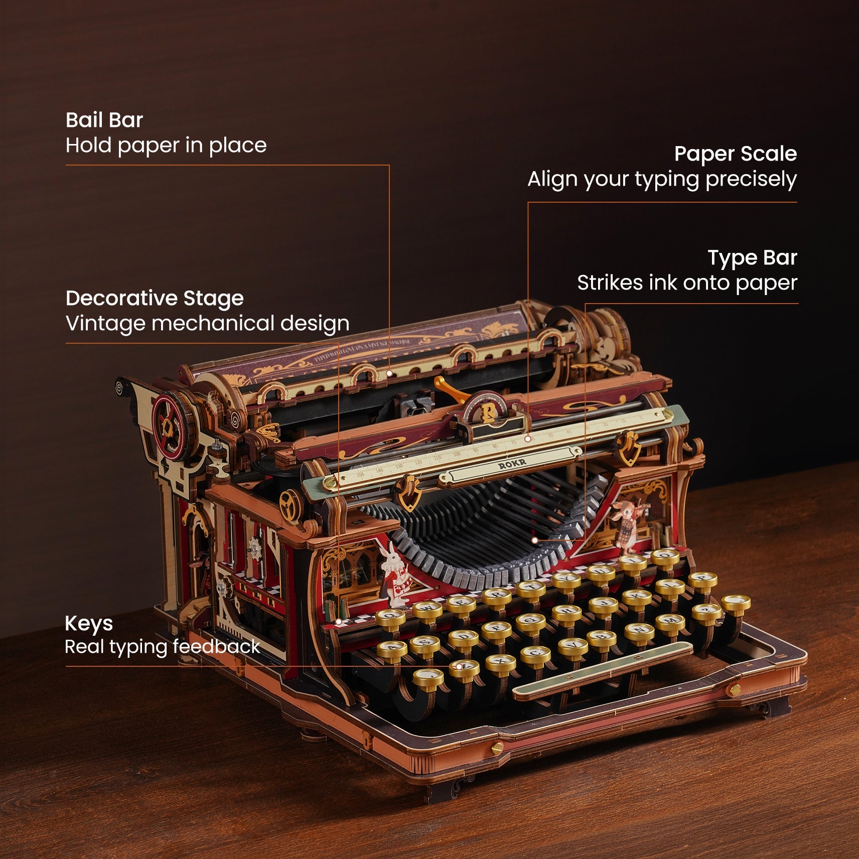 ROKR Mechanical Typewriter Wooden 3D Puzzle LK703C (Magic Version)