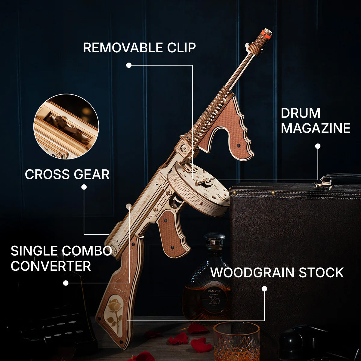 ROKR Thompson Submachine Toy Gun 3D Wooden Puzzle LQB01